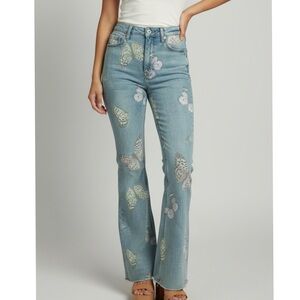 NO BOUNDARIES butterfly y2k flare leg jeans size XS 1 fairycore festival boho